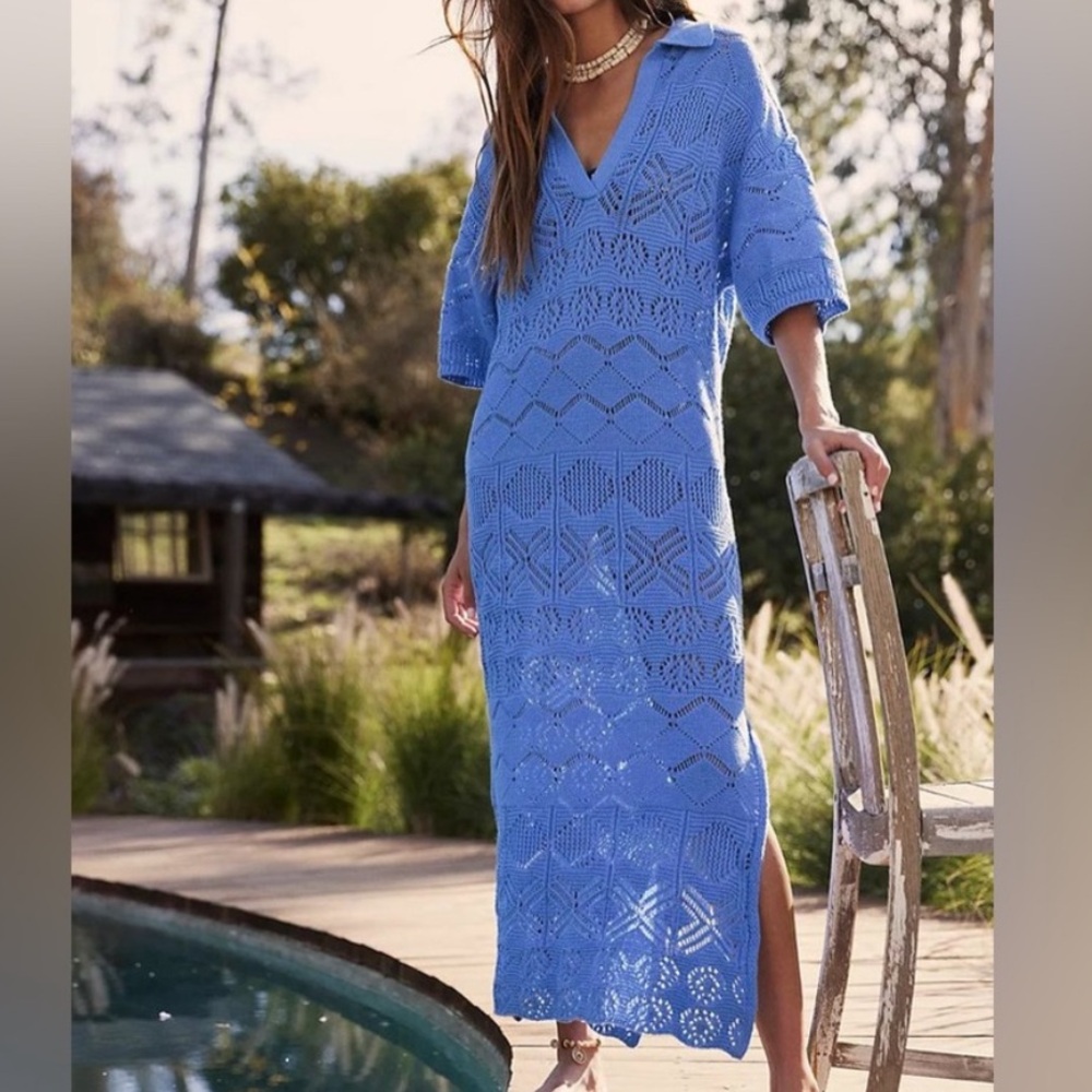 Free People Blue Crochet Maxi Dress
